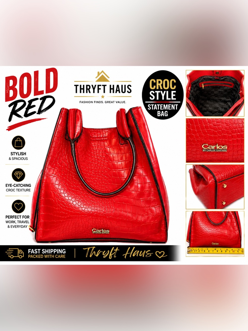 Carlos Santana Bold Red Croc-Embossed Tote